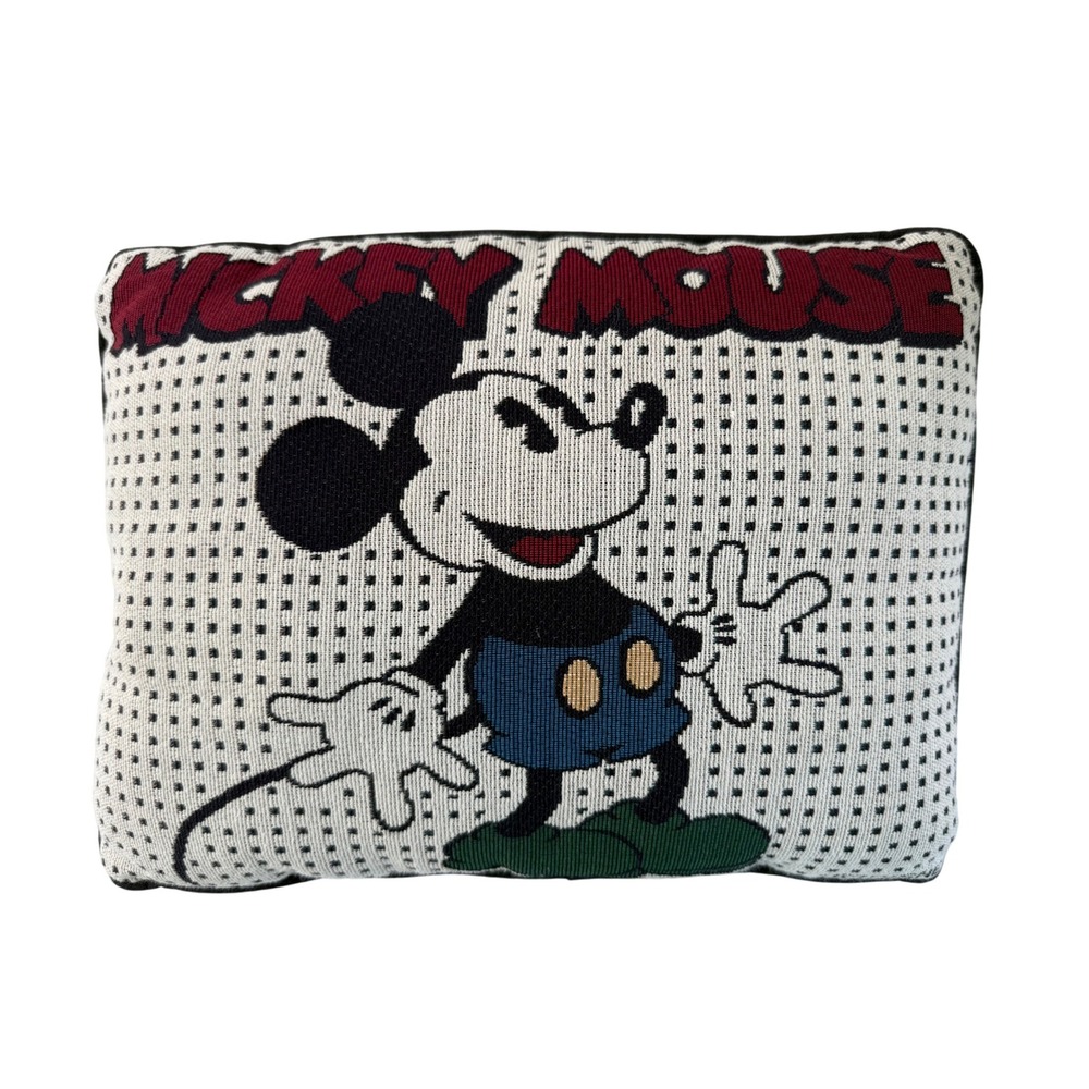 Disney Mickey Mouse Throw Pillow Woven Tapestry Accent‎ Needlepoint Vintage